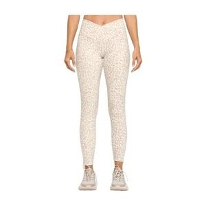 EVCR Tate Crossover Leggings Snow Taupe Leopard Print Hi-Rise Cropped S‎